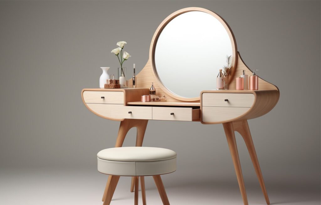 stool equipped dressing table design