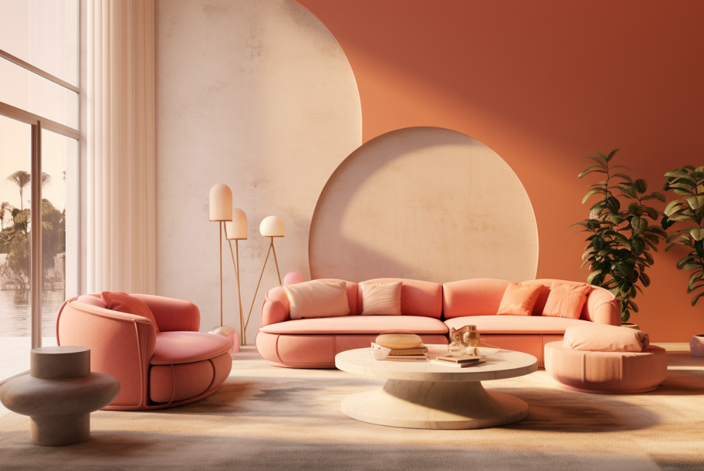 Tones like peach and apricot on rise - interior design 2024