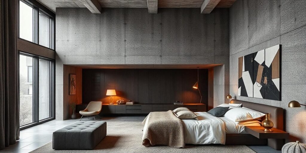 bedroom - brutalist interior style