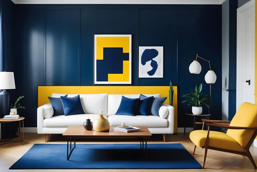 Navy blue and yellow Color Combinations for Living Room