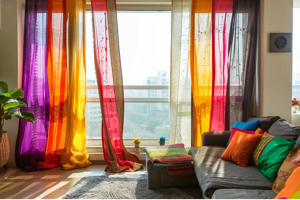 multi-coloured curtains 