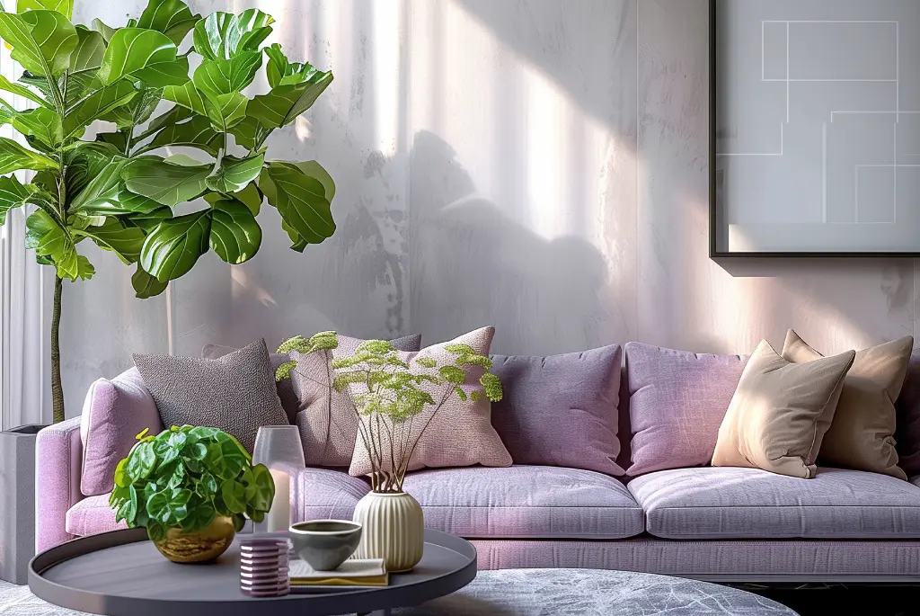 Charcoal grey and blush pink colour combinations for living room