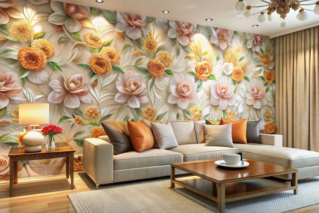 Floral wallpaper for drawing room