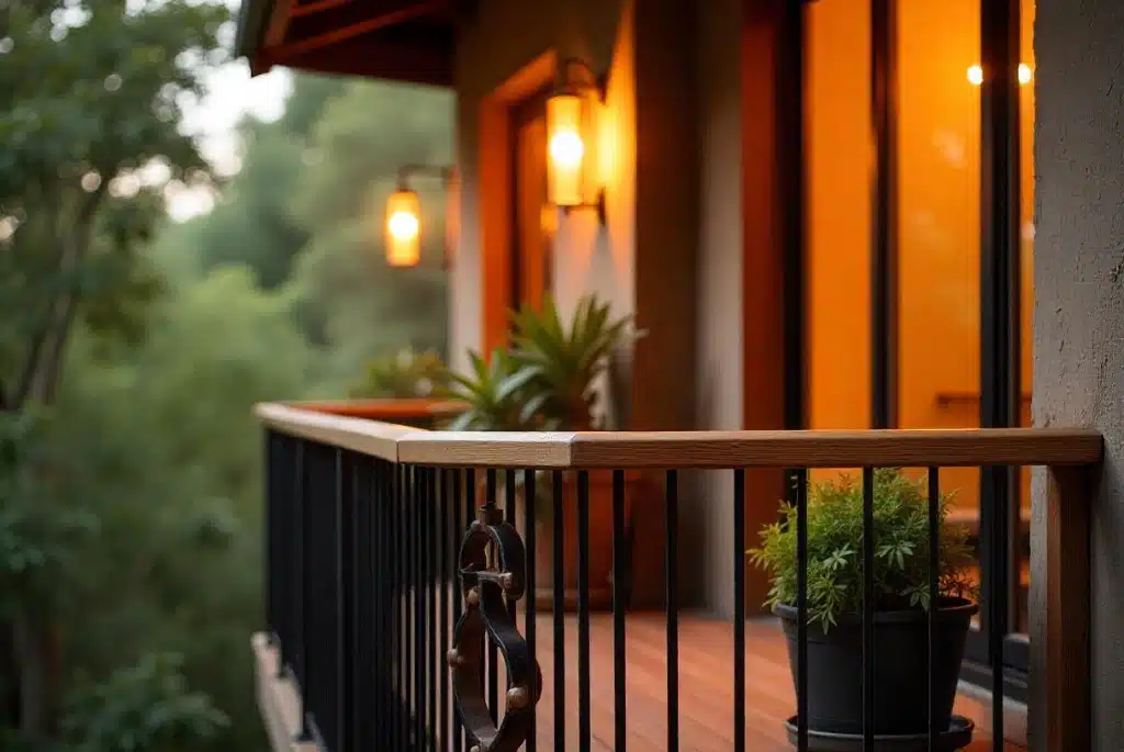 Balcony design: Wood and Metal Combination