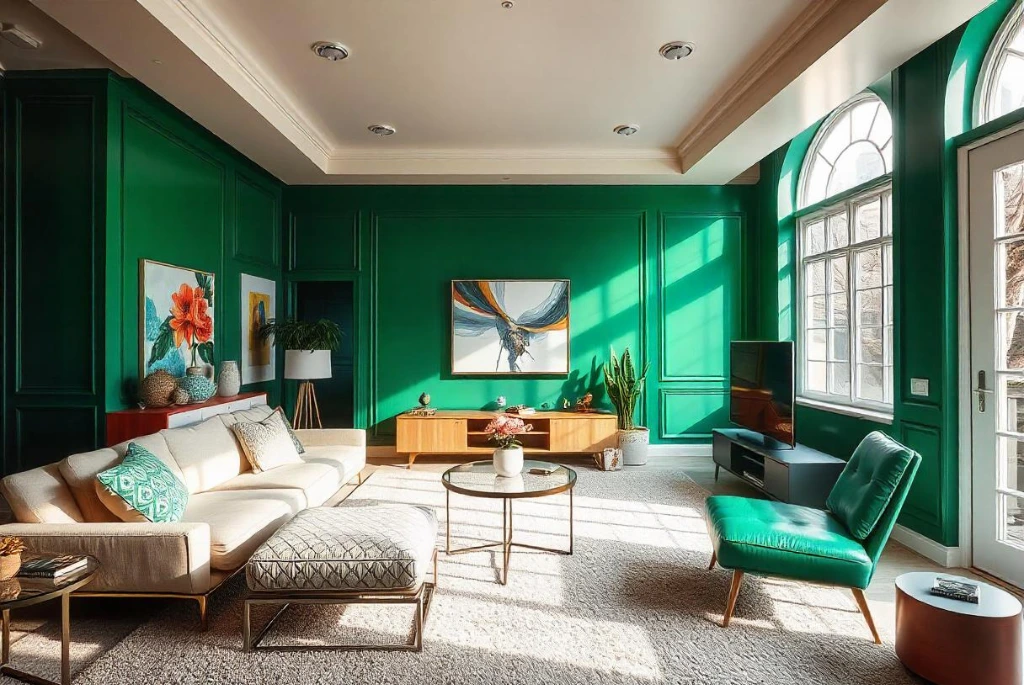 Lacquered Color Green Living Room