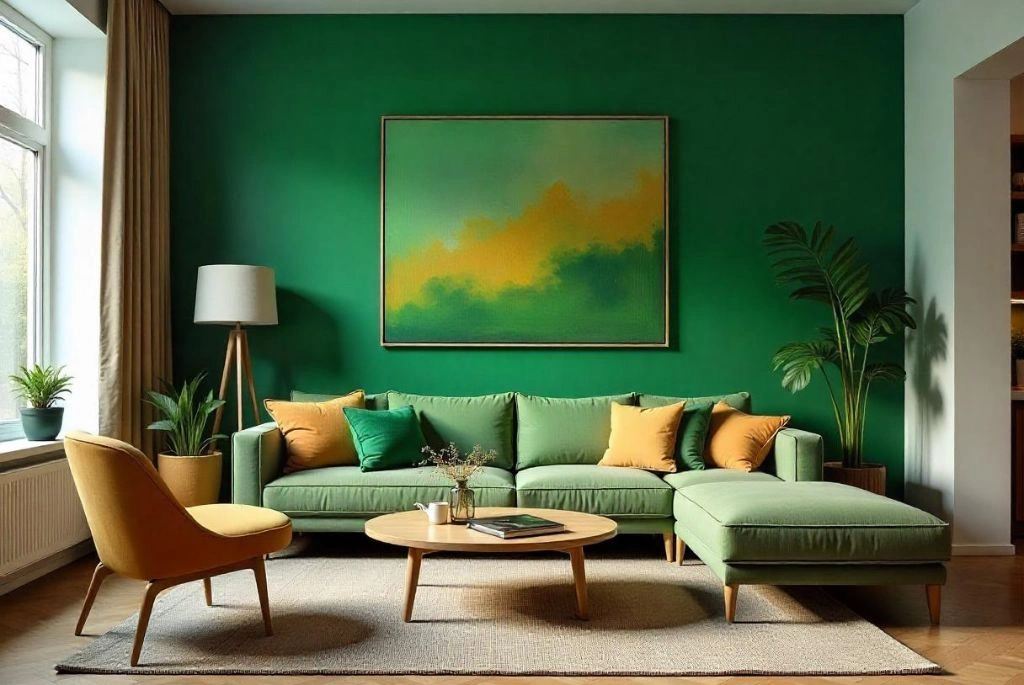 Green Accent Walls for Living Rooms