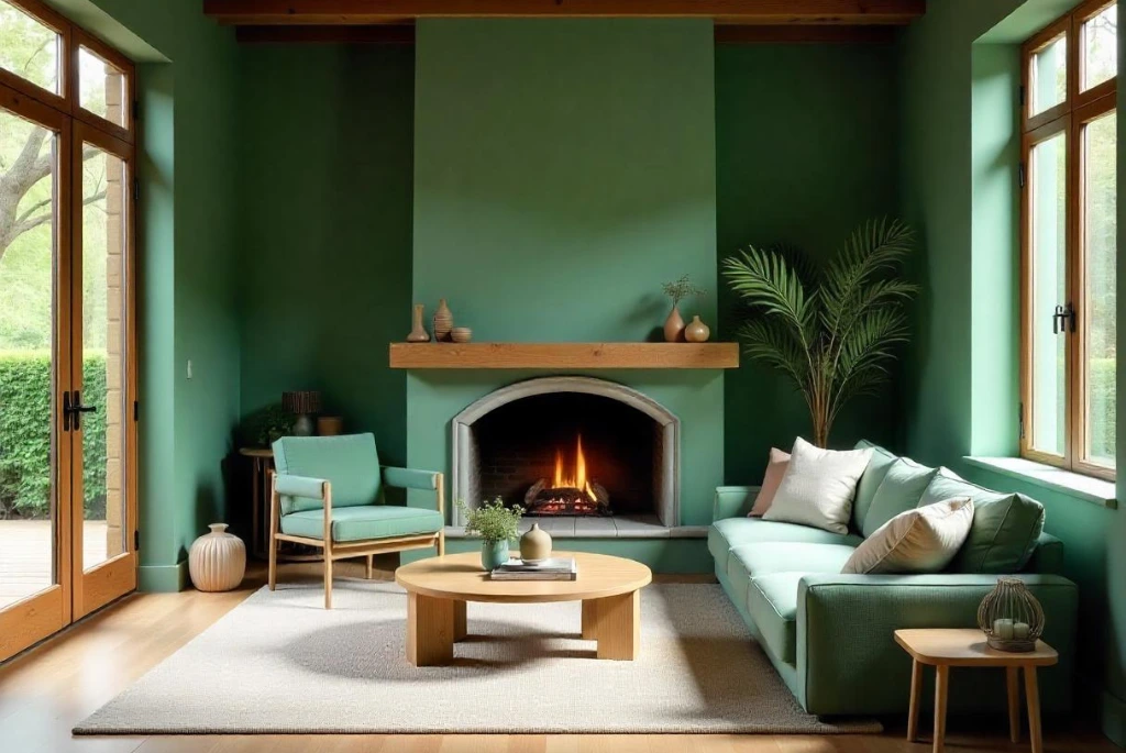 Living Room Paint Colors: Earthy Green