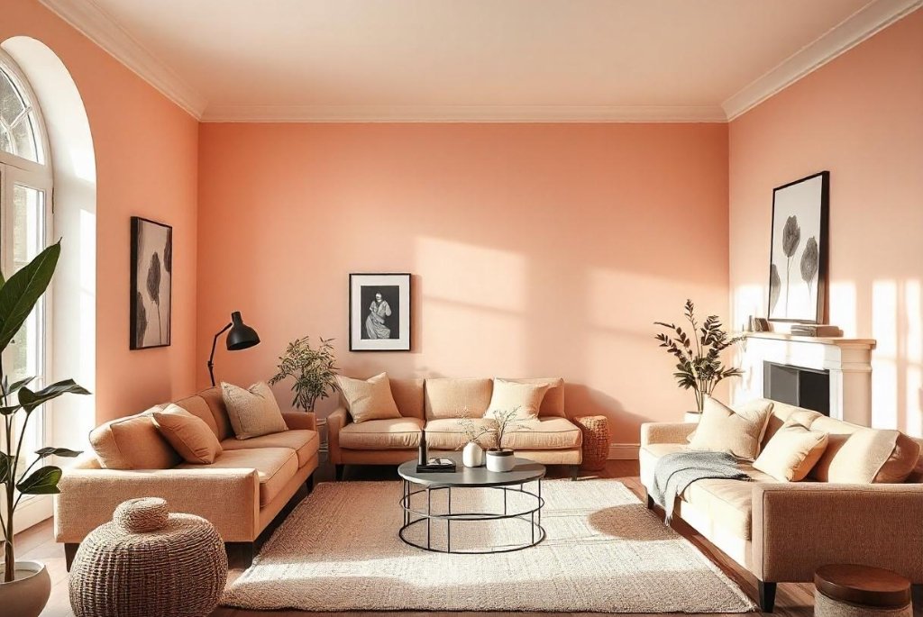 Peachy Pink Wall Colors for Living Room