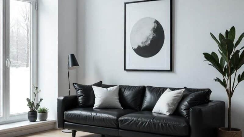 How to Style a Black Leather Couch in a Minimalist Living Room