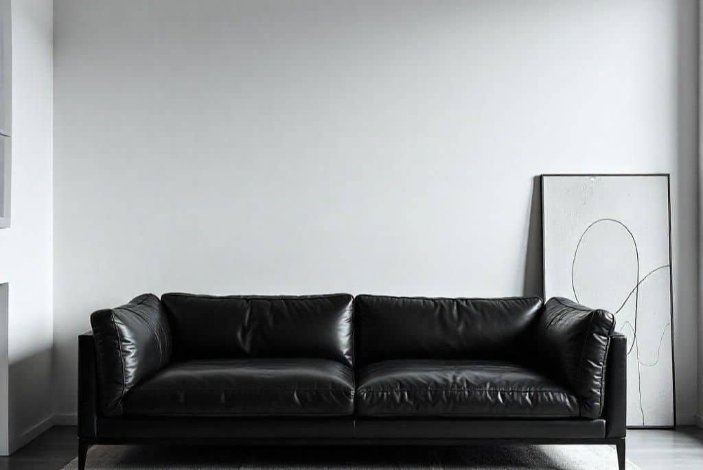 black leather couch
