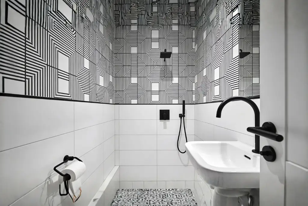 Black And White Geometric Wallpaper : Bathroom Wallpaper