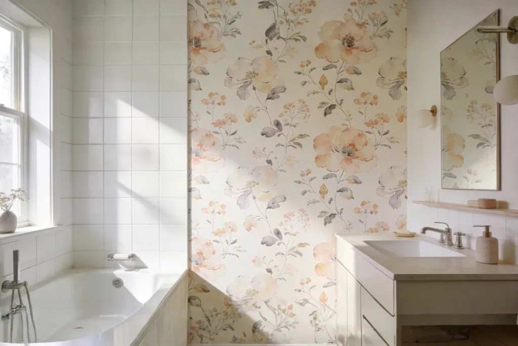 Soft Floral Wallpaper:Bathroom Wallpaper